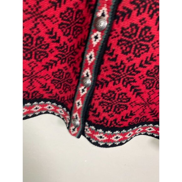 Vtg LL Bean Cardigan Sweater Red Black 100% Merino Lambs Wool Women XL Christmas - Picture 12 of 15